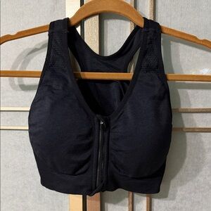 5/$25 Black, zip front, racerback sports bra with lightweight molded cups, S